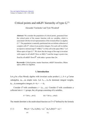Critical Points and Mkdv Hierarchy of Type Cn