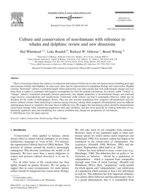 Culture and Conservation of Non-Humans with Reference to Whales and Dolphins: Review and New Directions