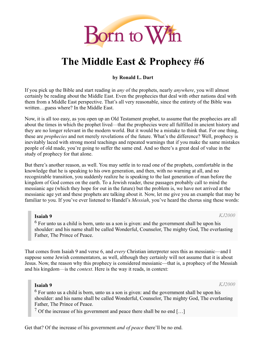 The Middle East & Prophecy #6 (Transcript)