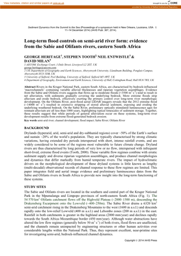 Evidence from the Sabie and Olifants Rivers, Eastern South Africa