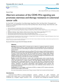 Theranostics Aberrant Activation of the CD45-Wnt Signaling Axis Promotes Stemness and Therapy Resistance in Colorectal Cancer Ce