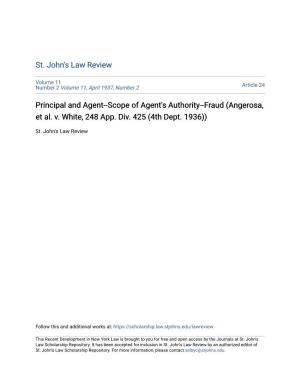 Scope of Agent's Authority--Fraud (Angerosa, Et Al. V. White, 248 App