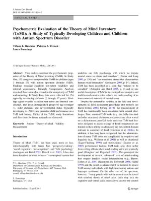 (Tomi): a Study of Typically Developing Children and Children with Autism Spectrum Disorder