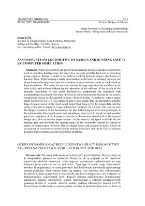 Assessing Steam Locomotive Dynamics and Running Safety by Computer Simulation