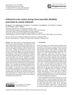 Enhanced Ocean Carbon Storage from Anaerobic Alkalinity Generation in Coastal Sediments