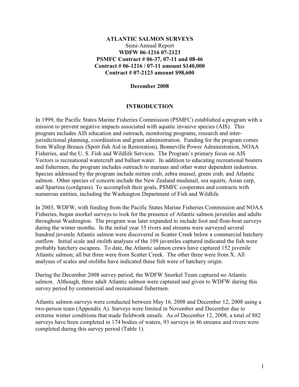 WDFW's 2003-2008 Atlantic Salmon Surveys