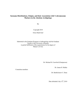 Surname Distributions, Origins, and Their Association with Y-Chromosome Markers in the Aleutian Archipelago