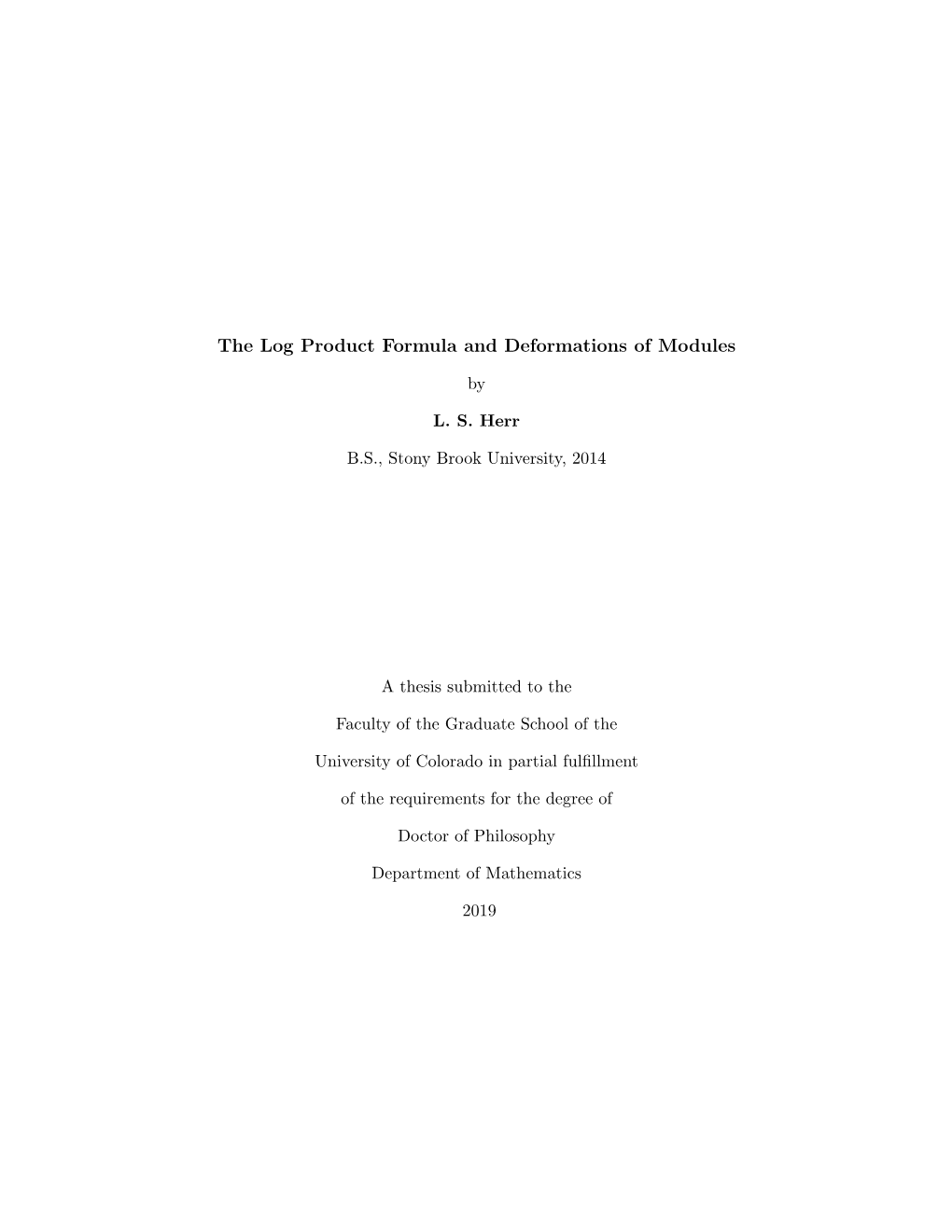 The Log Product Formula and Deformations of Modules