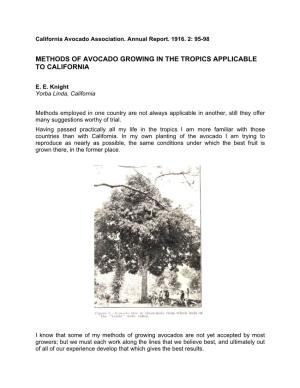 Methods of Avocado Growing in the Tropics Applicable to California