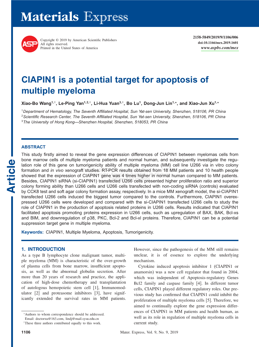 CIAPIN1 Is a Potential Target for Apoptosis of Multiple Myeloma