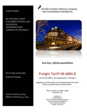 Freight Tariff NS 6004-D Rules and Charges Cancels NS 6004-C and Supplements 1 Through 5
