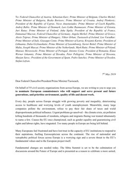 Letter from 55 Civil Society Organisations to EU Heads Of