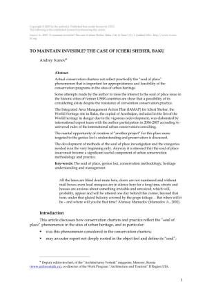 THE CASE of ICHERI SHEHER, BAKU Introduction
