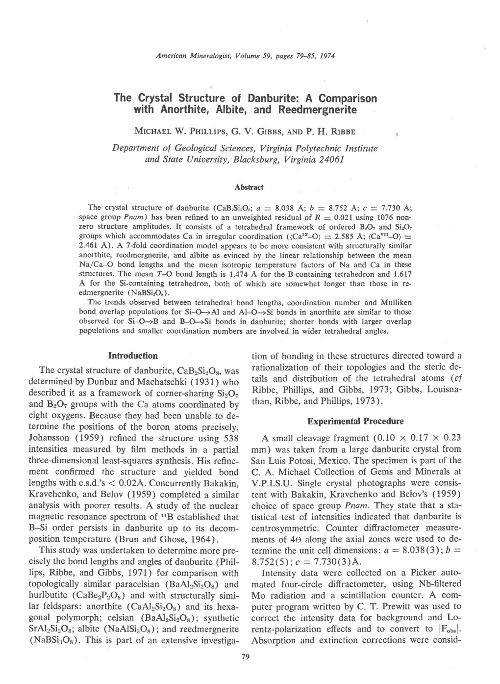 The Grystal Structure of Danburite: a Gomparison with Anorthite, Albite