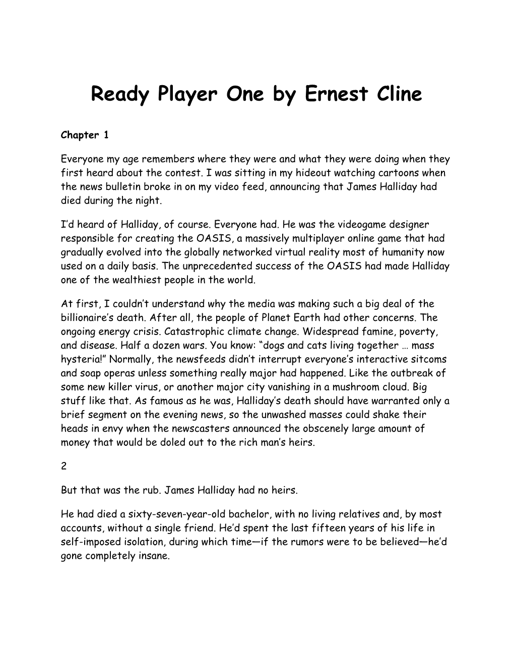 Ready Player One by Ernest Cline