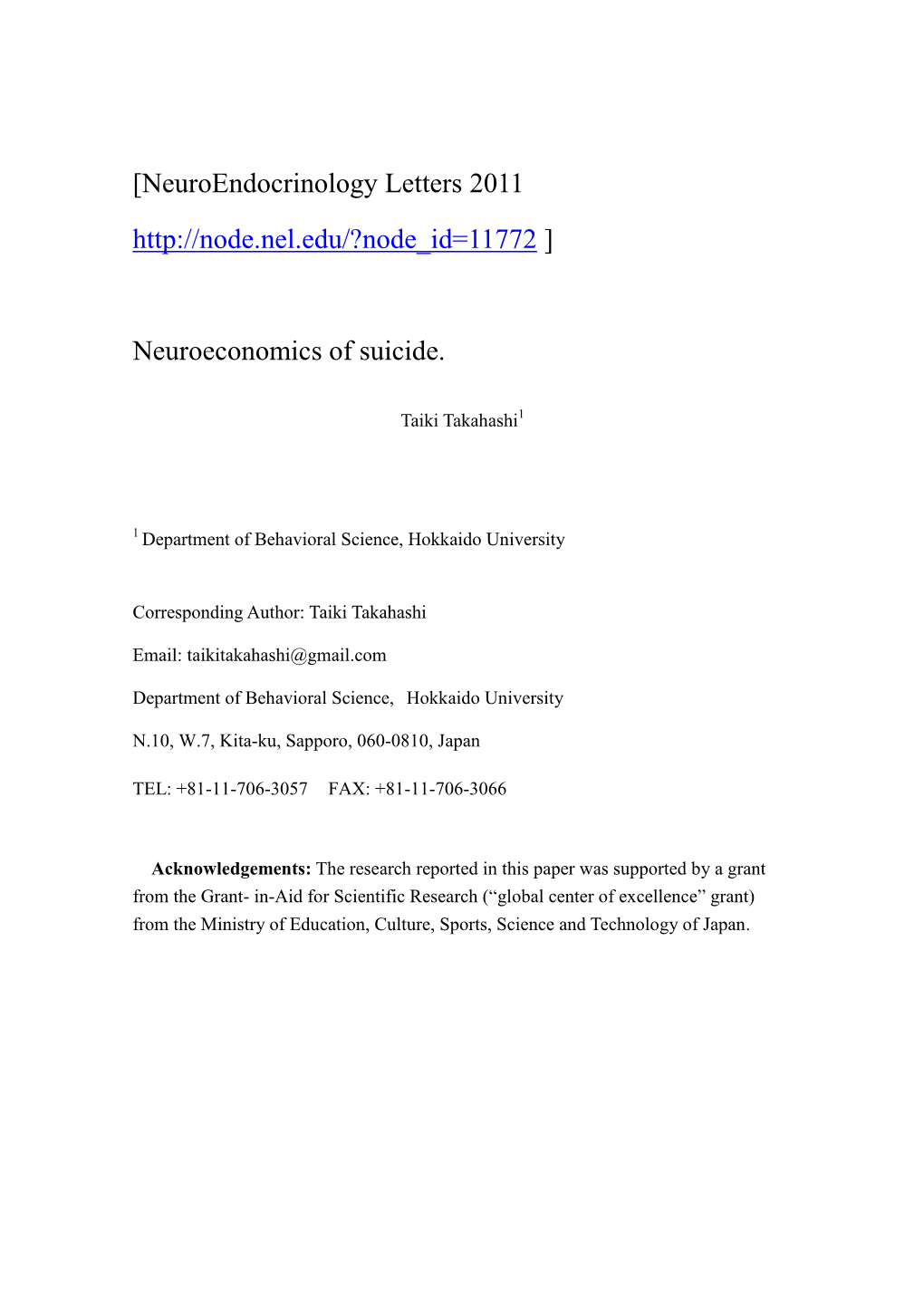 Hyperbolic Discounting and Time Perception