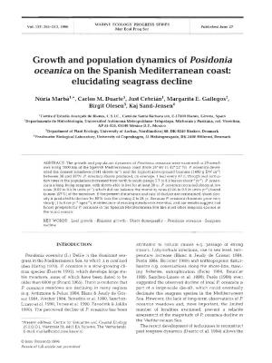 Growth and Population Dynamics of Posidonia Oceanica on the S~Anishmediterranean Coast: Elucidatina Seacrrass Decline
