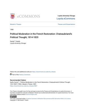 Political Moderation in the French Restoration: Chateaubriand's Political Thought, 1814-1820
