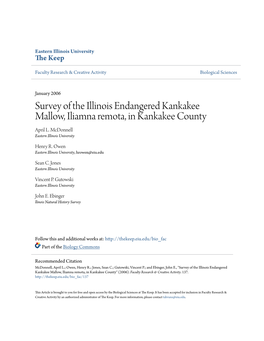 Survey of the Illinois Endangered Kankakee Mallow, Iliamna Remota, in Kankakee County April L