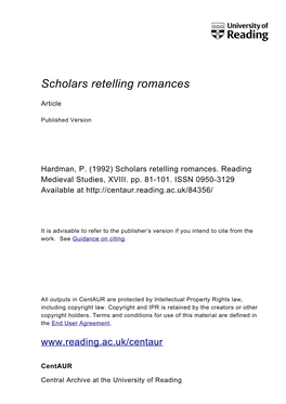 Scholars Retelling Romances