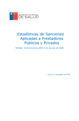 Estadísticas De Sanciones Aplicadas a Prestadores Públicos Y Privados