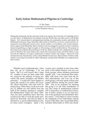 Early Indian Mathematical Pilgrims to Cambridge