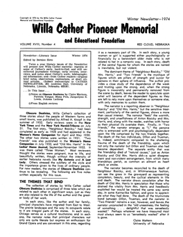 Willa Cather Pioneer Memorial and Eduoational Foundation VOLUME XVIII, Number 4 RED CLOUD, NEBRASKA