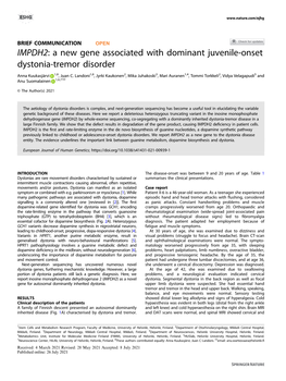 IMPDH2: a New Gene Associated with Dominant Juvenile-Onset Dystonia-Tremor Disorder