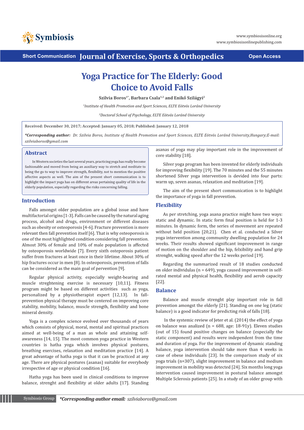 Yoga Practice for the Elderly: Good Choice to Avoid Falls