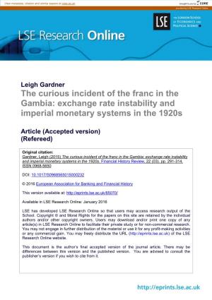 The Curious Incident of the Franc in the Gambia: Exchange Rate Instability and Imperial Monetary Systems in the 1920S