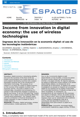 Income from Innovation in Digital Economy: the Use of Wireless Technologies