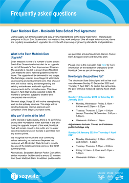 Ewen Maddock Dam – Mooloolah State School Pool Agreement