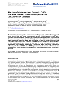 The Inter-Relationship of Periostin, Tgfβ, and BMP in Heart Valve Development and Valvular Heart Diseases