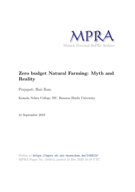 Zero Budget Natural Farming: Myth and Reality