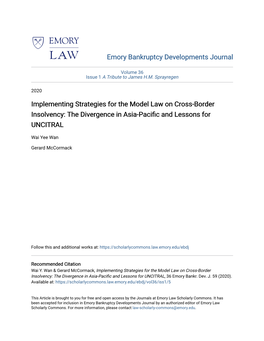Implementing Strategies for the Model Law on Cross-Border Insolvency: the Divergence in Asia-Pacific and Lessons for UNCITRAL