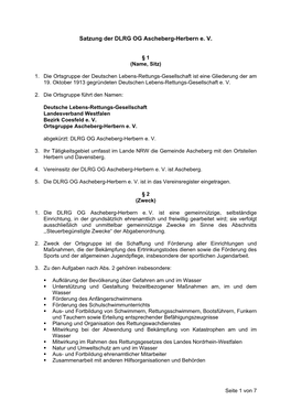 Satzung Der DLRG OG Ascheberg-Herbern E. V