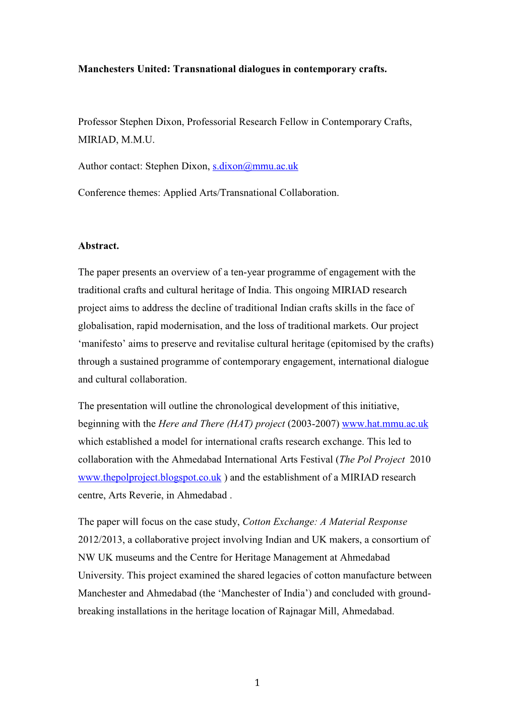 1 Manchesters United: Transnational Dialogues in Contemporary Crafts