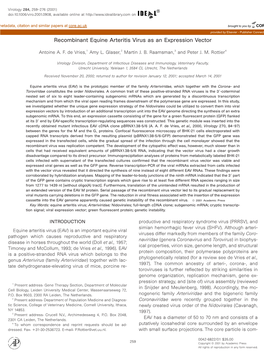 Recombinant Equine Arteritis Virus As an Expression Vector