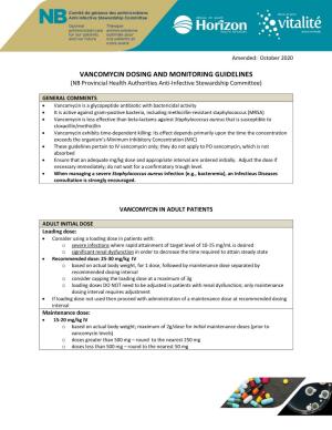 VANCOMYCIN DOSING and MONITORING GUIDELINES (NB Provincial Health Authorities Anti-Infective Stewardship Committee)