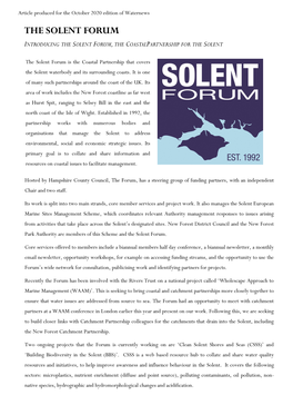 The Solent Forum Introducing the Solent Forum, the Coastalpartnership for the Solent