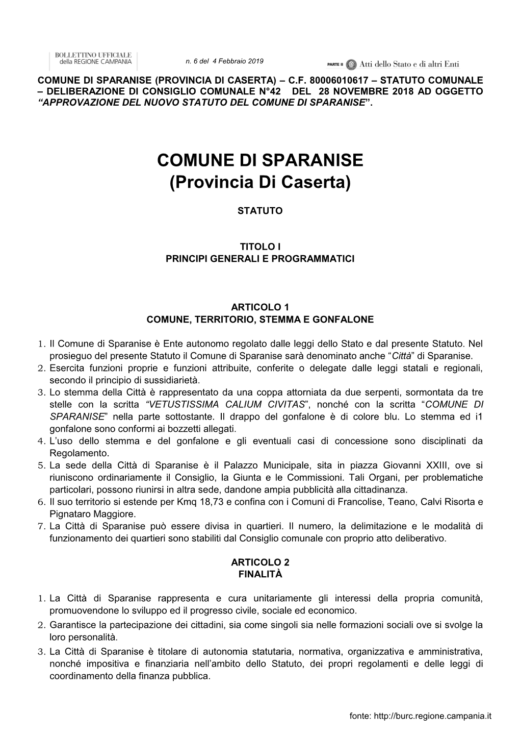 Comune Di Sparanise (Provincia Di Caserta) – C.F