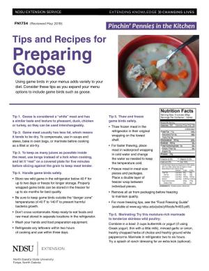 Pinchin' Pennies in the Kitchen -- Tips and Recipes for Preparing Goose FN1734