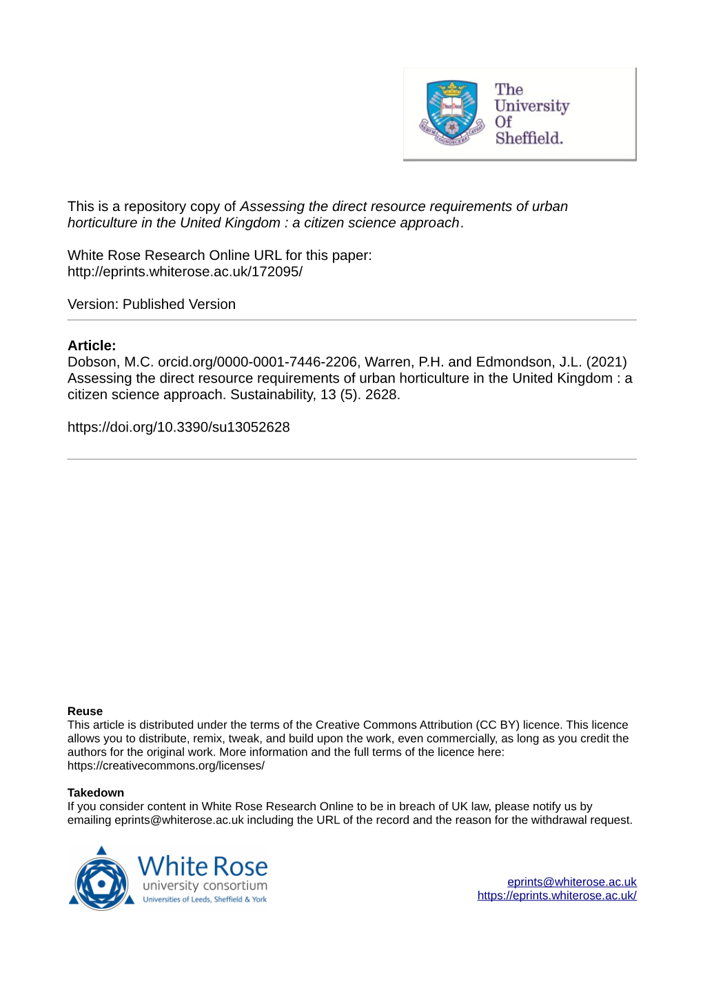 Assessing the Direct Resource Requirements of Urban Horticulture in the United Kingdom : a Citizen Science Approach