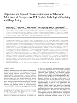 Dopamine and Opioid Neurotransmission in Behavioral Addictions: a Comparative PET Study in Pathological Gambling and Binge Eating