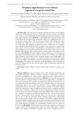 Periphytic Algal Biomass in Two Distinct Regions of a Tropical Coastal Lake