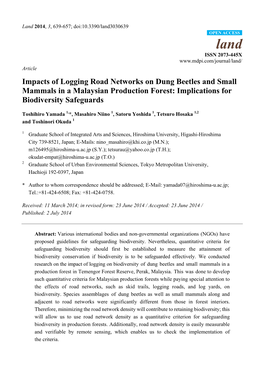 Impacts of Logging Road Networks on Dung Beetles and Small Mammals in a Malaysian Production Forest: Implications for Biodiversity Safeguards