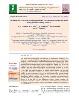 Quantitative Analysis of Geomorphometric Parameters of Ozat River Basin Using Remote Sensing and GIS