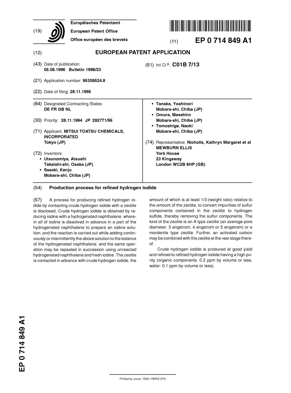 Production Process for Refined Hydrogen Iodide