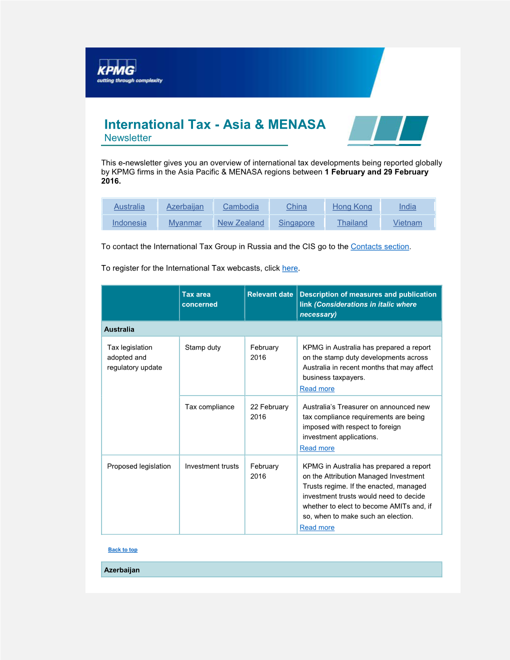 International Tax - Asia & MENASA