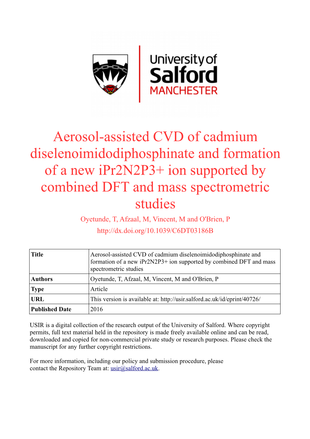 Aerosolassisted CVD of Cadmium Diselenoimidodiphosphinate And